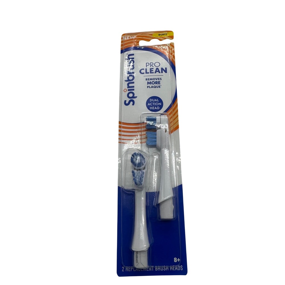 Spinbrush Pro Clean Replacement Brush Heads Soft Dual Action 2 Count White